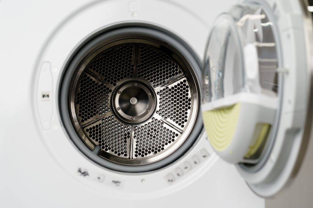 Close up of new dryer machine in household appliances store