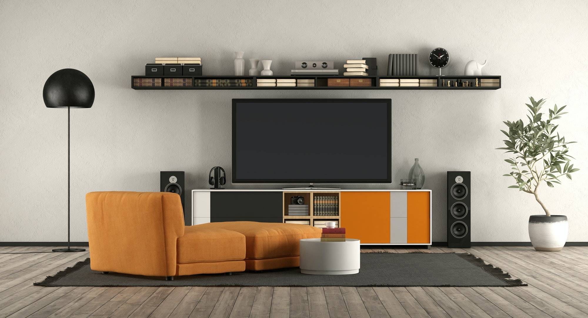 Modern living room with home cinema equipment