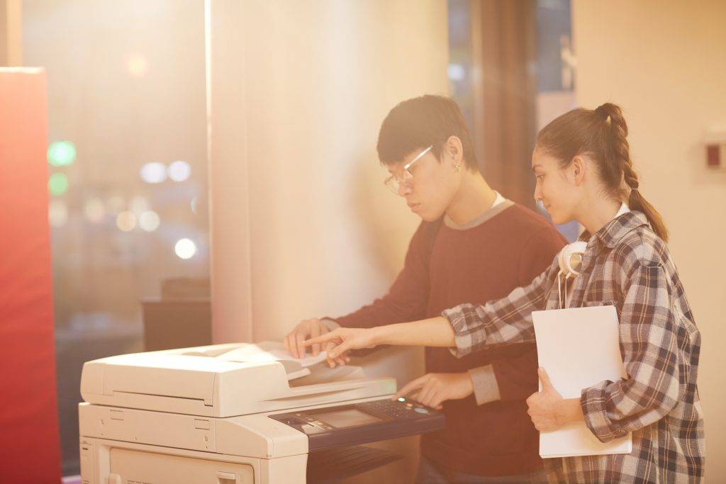 Students using printer